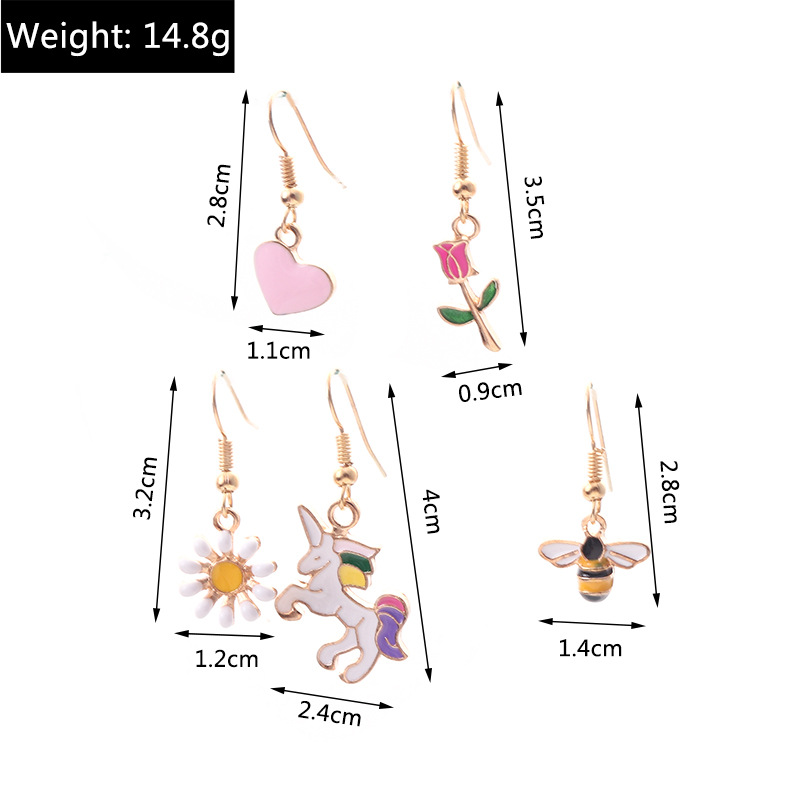 1 Set Fashion Heart Shape Flower Alloy Enamel Womenu0027S Drop Earrings