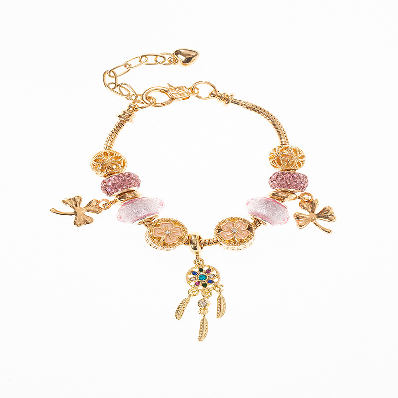 Panjia pulsera Dora DIY cuentas pop transfronterizo ángel ala hoja colgante flor cristal cuentas pulsera de cobre