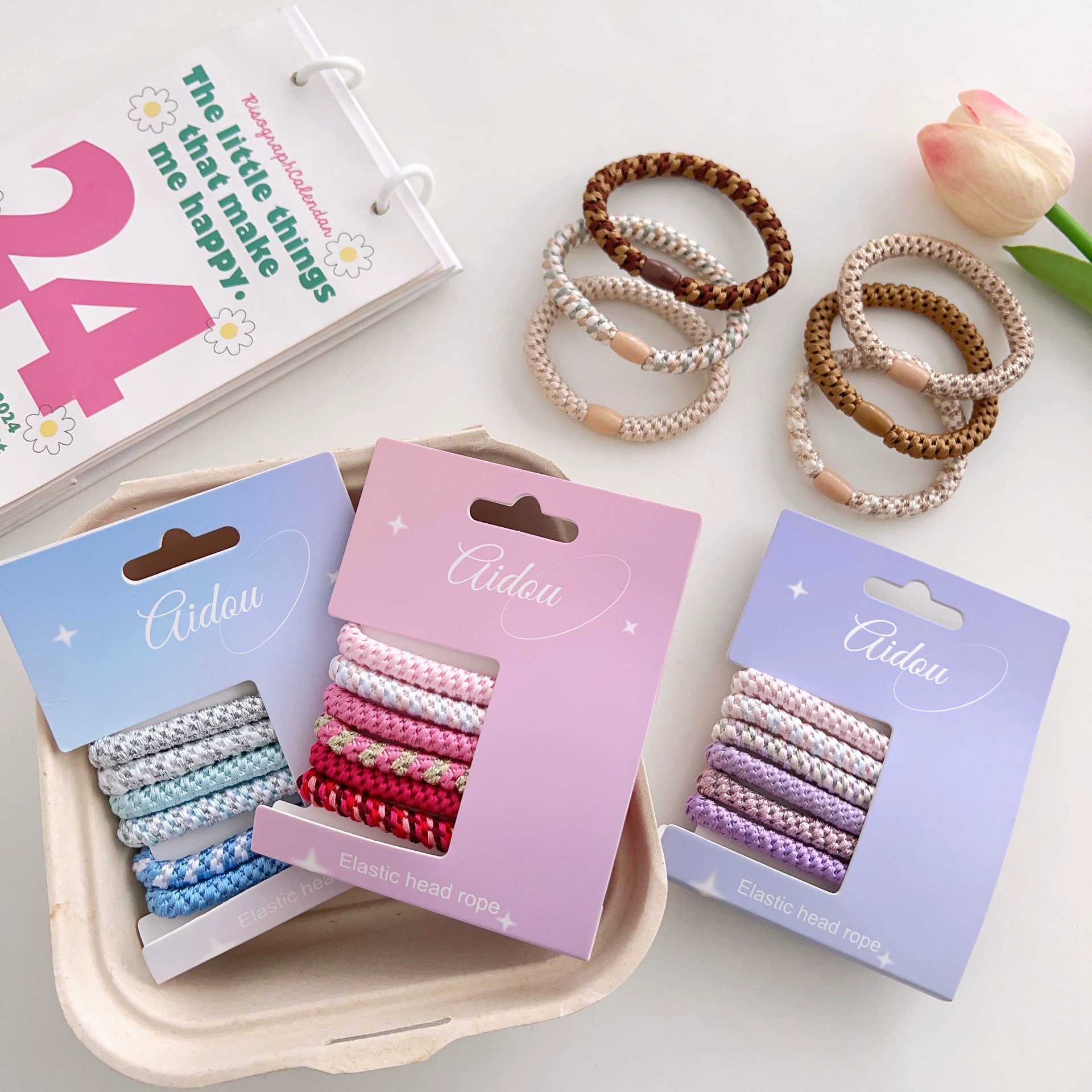 Elastic base hair rope, ponytail, hair accessory, gradient