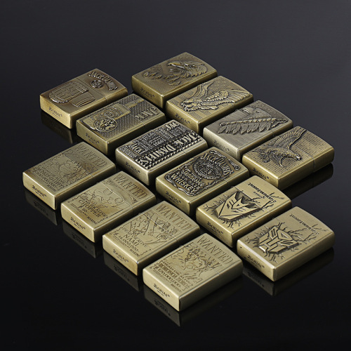 Personalized Creative Vintage Style Men's Engraved Metal Windproof Zinc Alloy Sandpaper Coal Oil Lighter Dropshipping