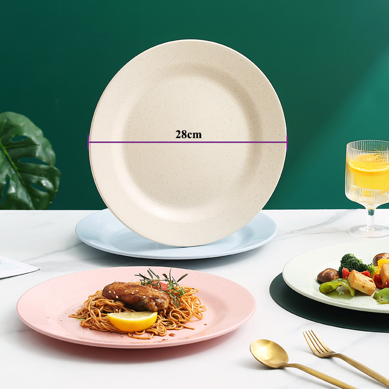 Younis Straw 28cm Plastic Large Capacity Plate Household Daily Use Steak Pizza Fruit Meal Big Plate 