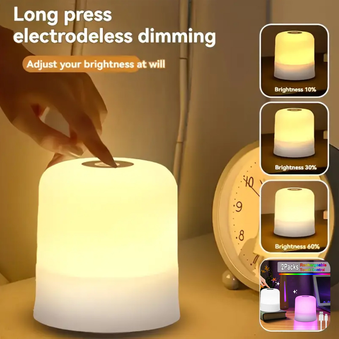 Luce notturna ricaricabile per camera da letto con telecomando, protezione per gli occhi sensibile al tocco, luce per dormire la notte,_voghion.com