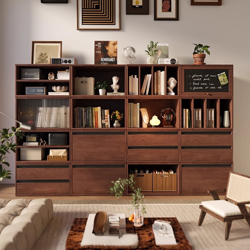 Gabinete de madera sólida armario de almacenamiento integrado contra la pared suelo libre combinación modular gabinete de celosía estante de exhibición de sala de estar doméstica