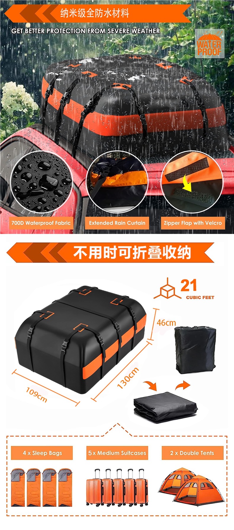 【New Arrivals】Luggage Rack Roof Bag Waterproof Rainproof Luggage Bag Car Roof Rack Suitcase Car Storage Bag