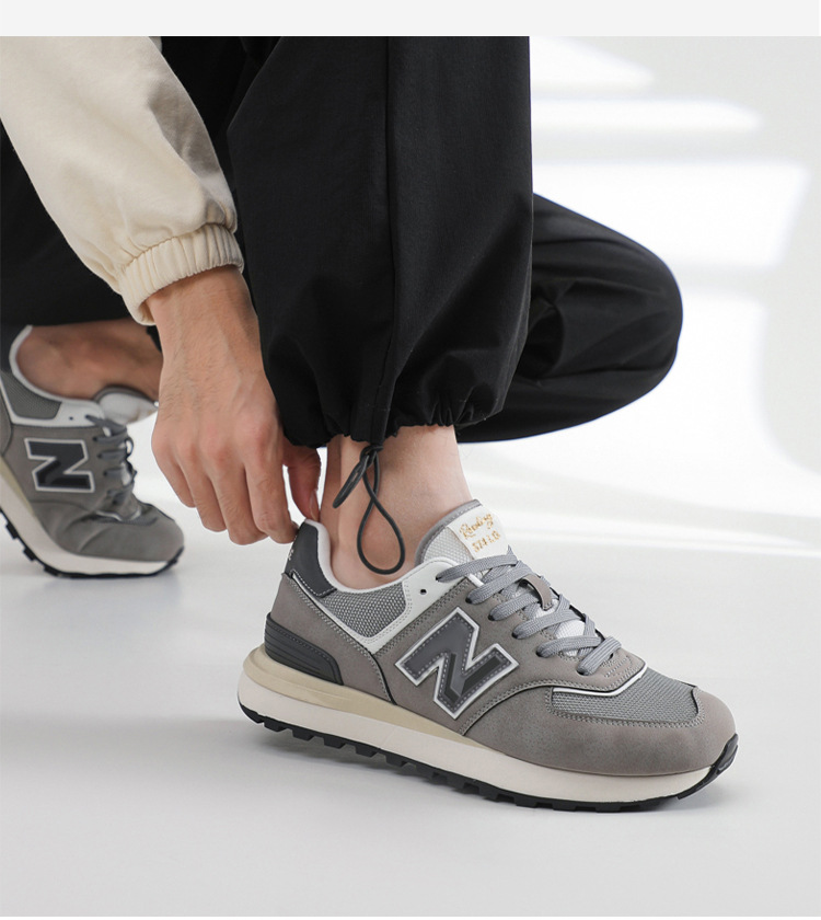 Giày sneaker nữ đế dày phong cách cổ điển N chữ tăng chiều cao — 574LG Xám nguyên tổ chi tiết 26