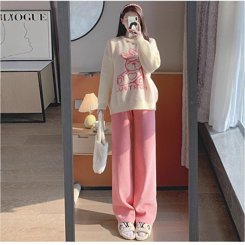 Shenille velvet wide-leg pants for women, new autumn/winter 2024, high-waisted, flowing style, casual straight-leg pants, suitable for petite figures, white color