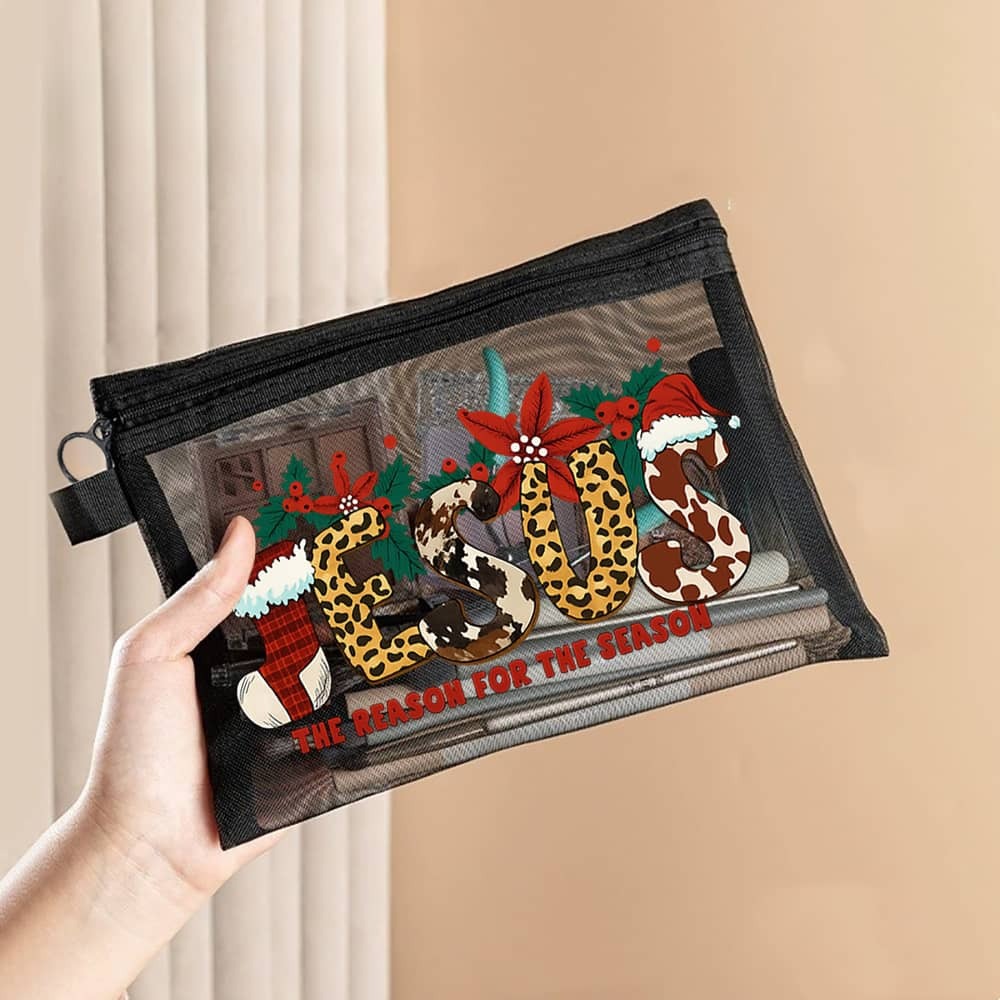 1 piece Christmas themed cosmetic bag with fun Santa Claus slogan