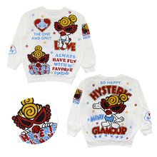 秋冬HM童装 日系男女儿童卡通可爱黑超奶嘴爱心印花毛圈长袖卫衣