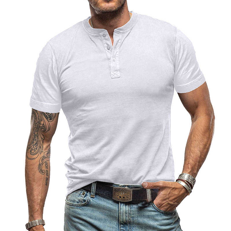 2024 verano europeo y americano hombres cuello redondo Camiseta de manga corta Comercio exterior hombres Henry camisa transfronteriza hombres camiseta superior