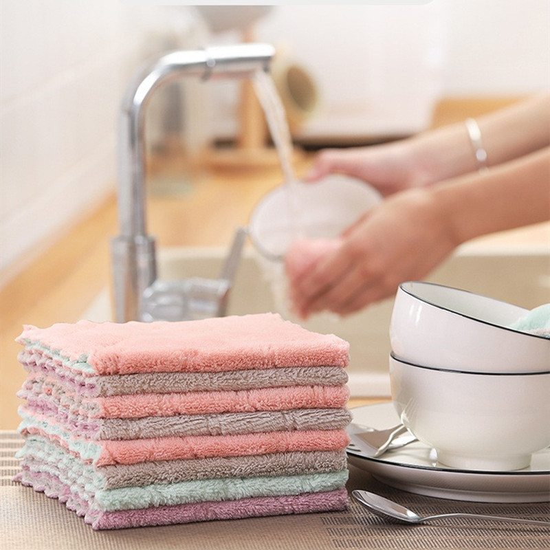 Dish Cloth Housework Cleaning Kitchen Dish Cloth Absorbent No Hair No Oil Brush Bowl Household Towel Lazy Person Scrubbing Cloth