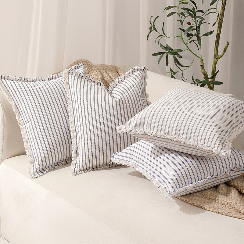 New cotton and polyester striped fringed pillowcase modern minimalist style living room sofa back cushion multi-size one piece shipping 