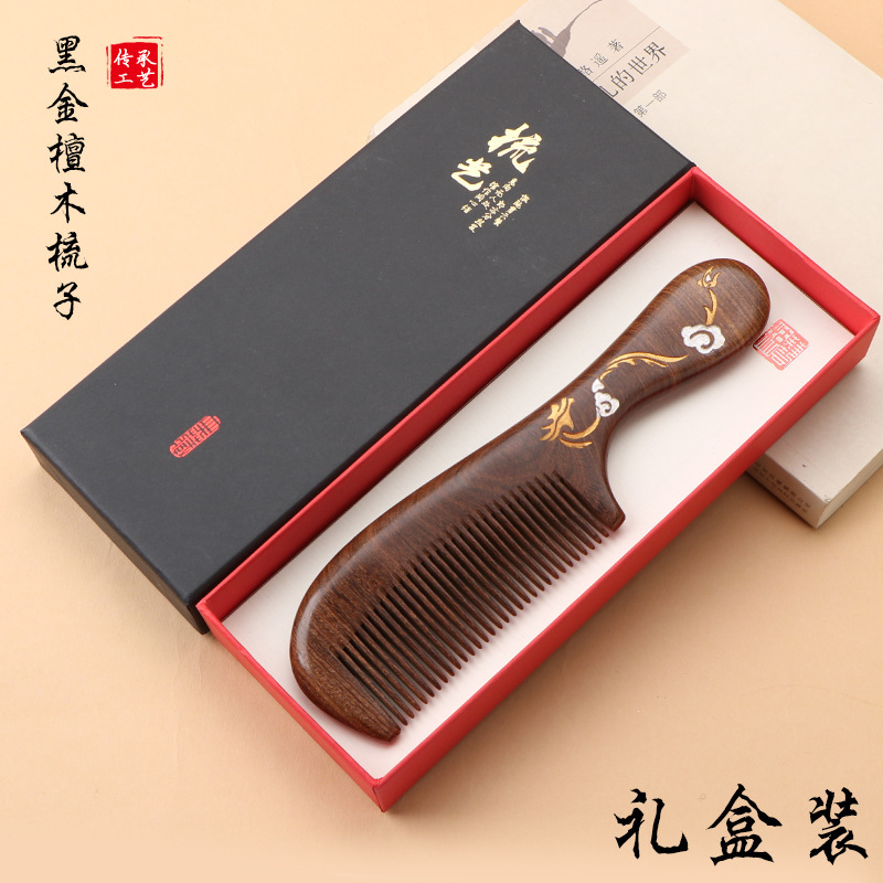 黒檀木製櫛、龍鳳彩画入り、静電気防止、髪をなめらかにするマッサージ櫛、母の日ギフト、ヘアケア|undefined