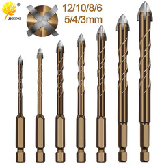 Hexagonal shank spiral groove cross alloy drill bit, ceramic four-edged drill bit, glass tile drill bit, drill vitrified tiles