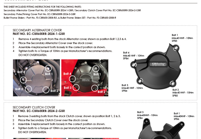Suitable for Honda Cbr600Rr 2009-2026 Modified Engine Protective Cover Gbracing Anti-Fall Side Cover