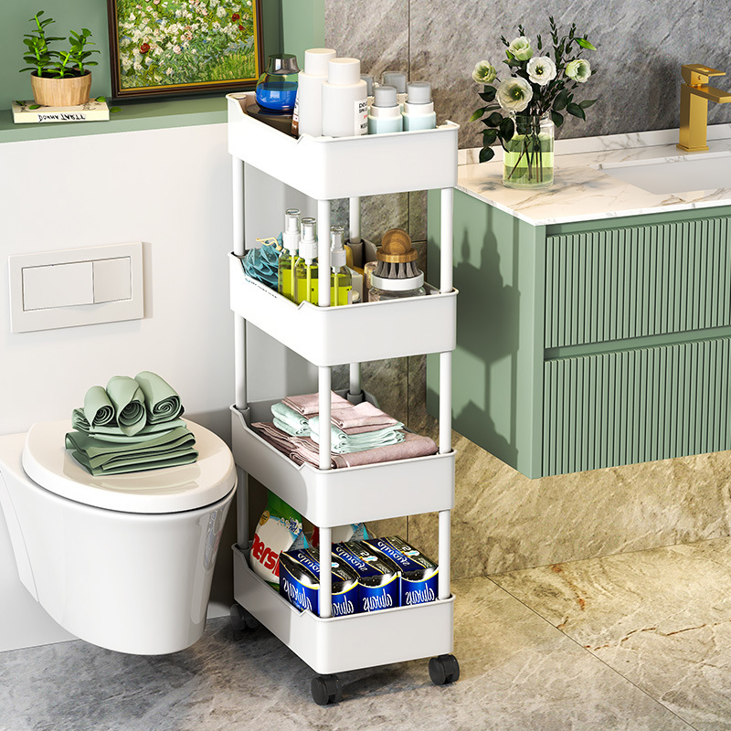 Estante de almacenamiento de espacio de inodoro Carro de piso móvil cocina snack rack de almacenamiento de múltiples capas pared del inodoro