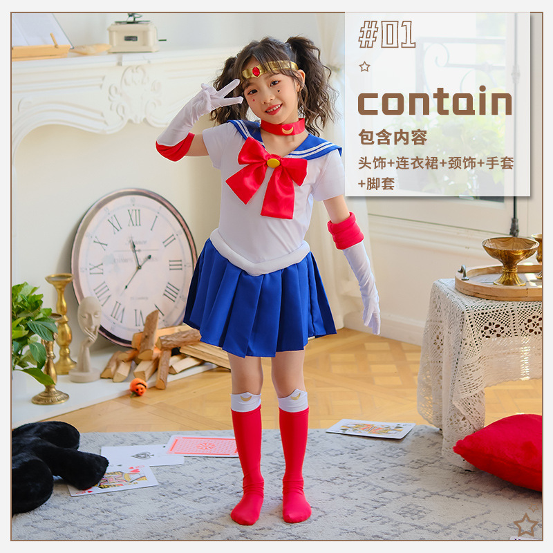 Disfraz de Sailor Moon para niñas, disfraz de Sailor Moon Sailor Bunny para niños, disfraz de actuación infantil para Halloween.