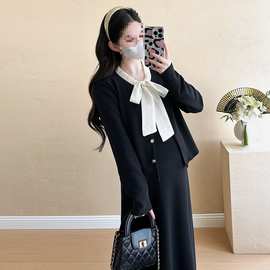孕妇套装秋装时尚套装宽松茶系孕妇背心连衣裙外穿外套潮妈两件套