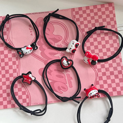 新款復古黑紅小貓咪發圈高彈力小眾日系卡通發繩扎頭髮兒童髮飾