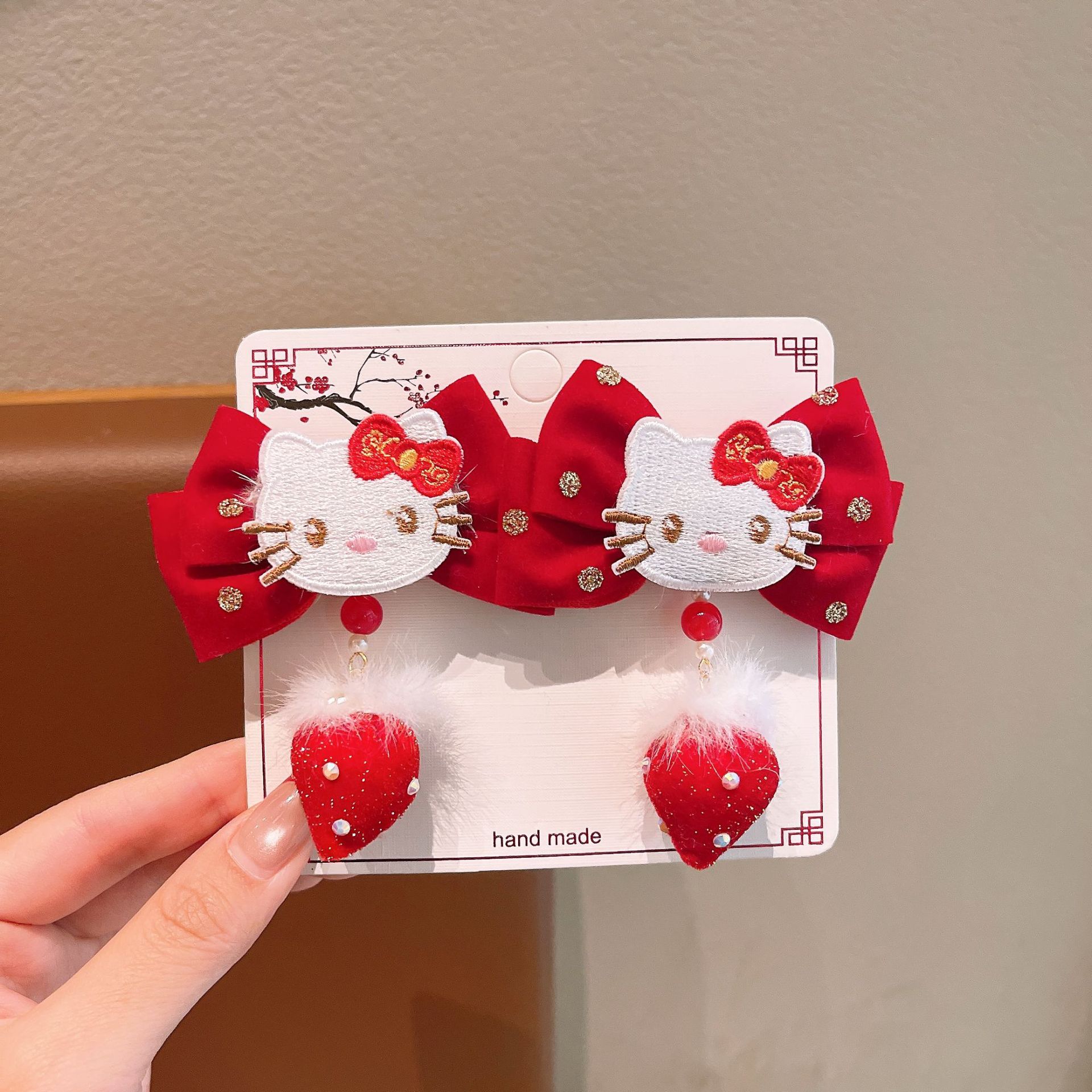 Año Nuevo gran arco festivo rojo para niños adornos de cabello dulce lindo gato gato niñita tocado clips frangea