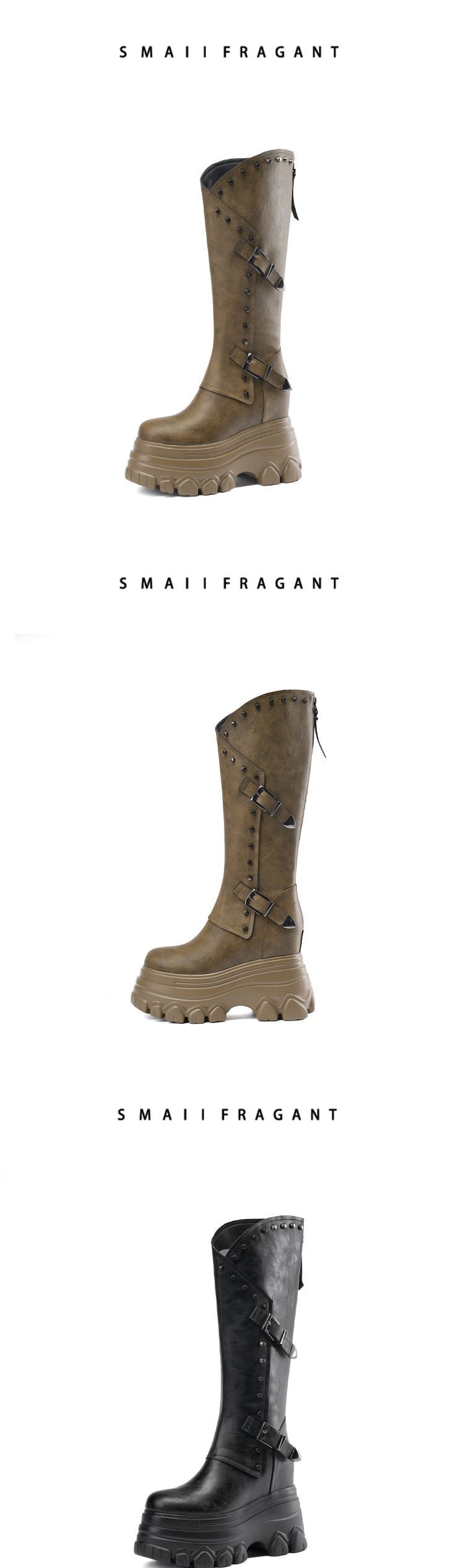 Boot nữ cổ cao ôm bắp chân đế xuồng tăng chiều cao 12 cm — Lót nhung đen chi tiết 7