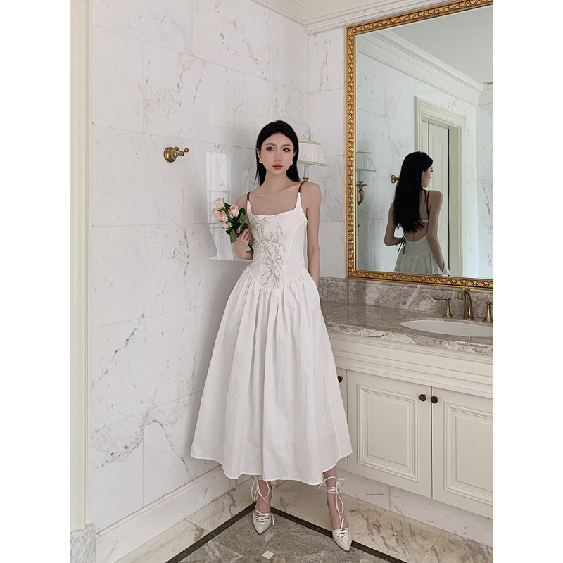 Real Shot in stock New Chinese Long Backless Sling Holiday dress