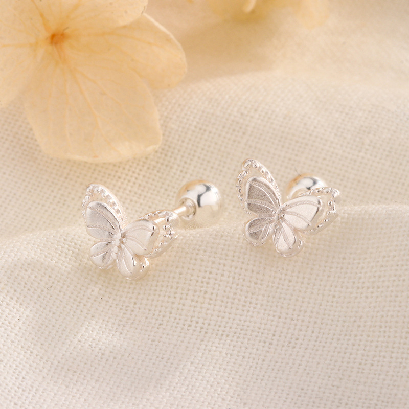 小清新蝴蝶耳釘女韓版簡約小巧百搭個性螺絲擰扣養耳洞耳環