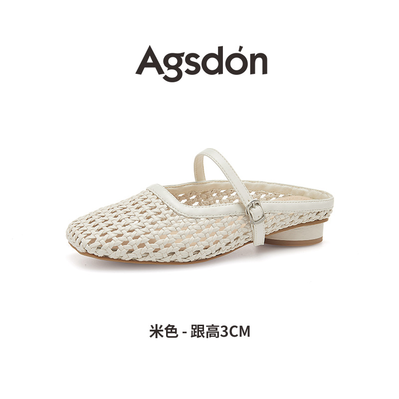 August Lion Deng Baotou Media pantuflas para mujer 2025 nuevo estilo de verano para llevar sandalias y pantuflas de Mary Jane de tacón grueso hueco