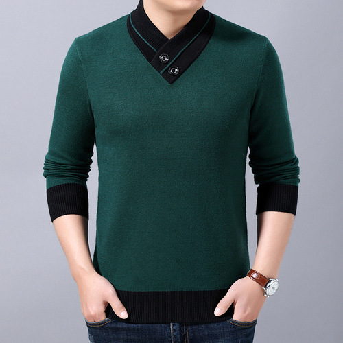 Spring and Autumn Men's Knitted Sweater, Fashionable Casual Mid- to Young-Aged Men's V-Neck Base Layer Sweater, Solid-Color Men's Sweater, Drop Shipping