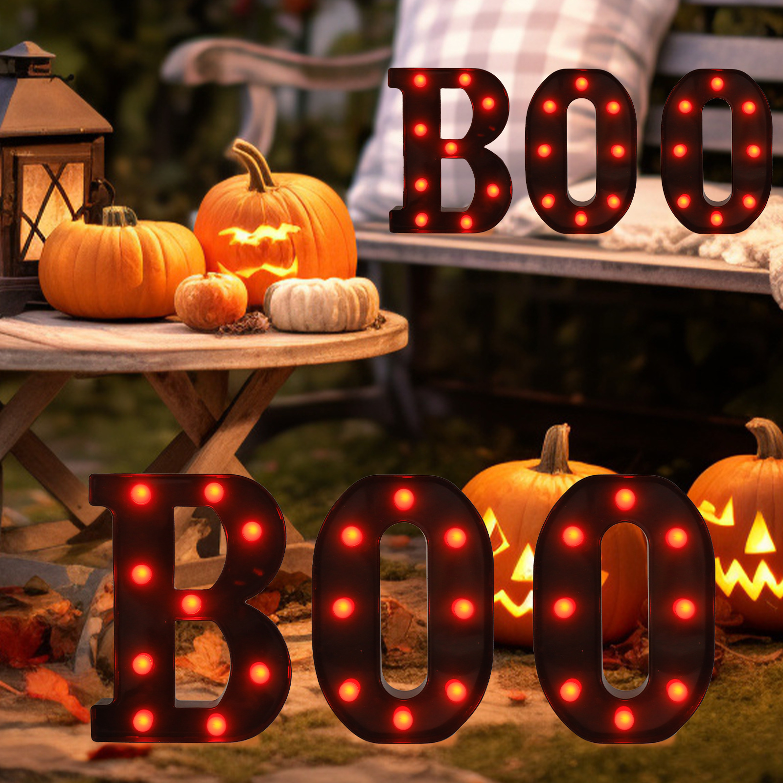 Lámpara de letras de Halloween transfronteriza, luz decorativa en forma de BOO, iluminación, decoración de ambiente interior, decoración de escritorio, L