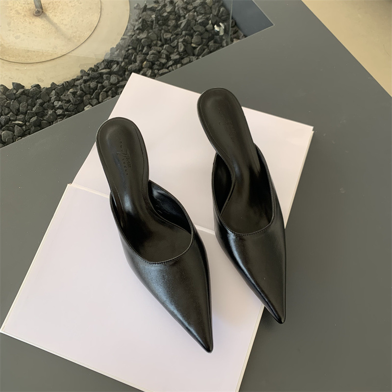 Design francese con tacco alto, mezze pantofole Baotou, scarpe da donna per abbigliamento esterno, tacchi a spillo a punta, scarpe singole a mezza tazza primaverili ed estive_voghion.com