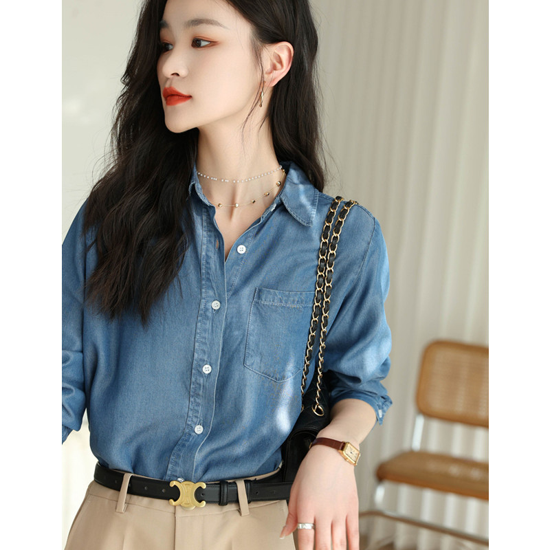 Vintage Fashionable Soft Skin-friendly Cotton Denim Shirt Loose Slim Shirt Women's Spring Vintage Fashionable Soft Skin-friendly Cotton Denim Shirt Loose Slim Shirt Women's Spring