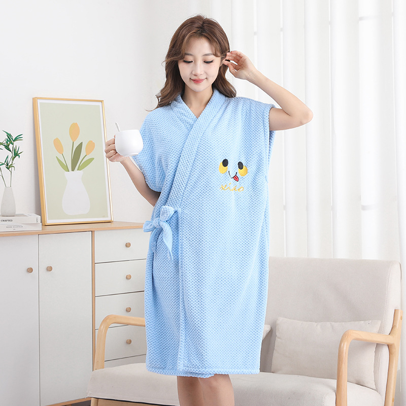 春秋款珊瑚绒浴裙可穿式浴巾女加厚柔软吸水速干家居睡衣洗澡浴袍