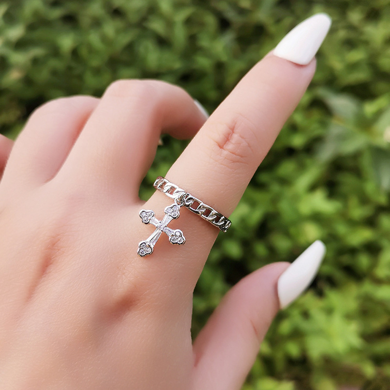 Simple Style Cross Alloy Plating Inlay Rhinestones Women's Open Ring 1 Piece display picture 5