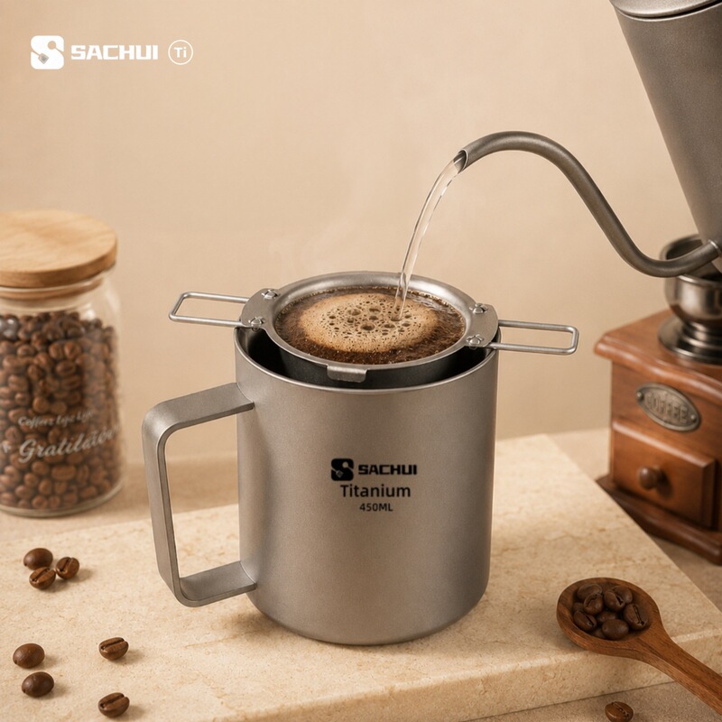 Pure titanium hand-brewed coffee set 450ml, foldable filter cup, portable mug for outdoor camping, home drip brewing Pure titanium hand-brewed coffee set 450ml, foldable filter cup, portable mug for outdoor camping, home drip brewing