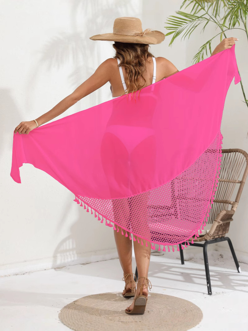 Chal de Protección Solar Multiuso para Mujer de Poliéster UPF30+ con Borlas