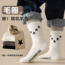 儿童袜子秋冬巨厚没戏字母潮流保暖运动毛圈中筒A类棉男童长筒袜