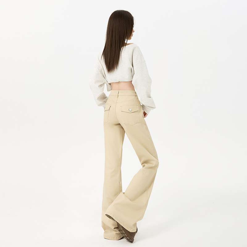 Wholesale Old Money Style Wide-Leg Flared Jeans for Women, Autumn Low to Mid-Rise, Stretchy Slimming Pants, Dropshipping