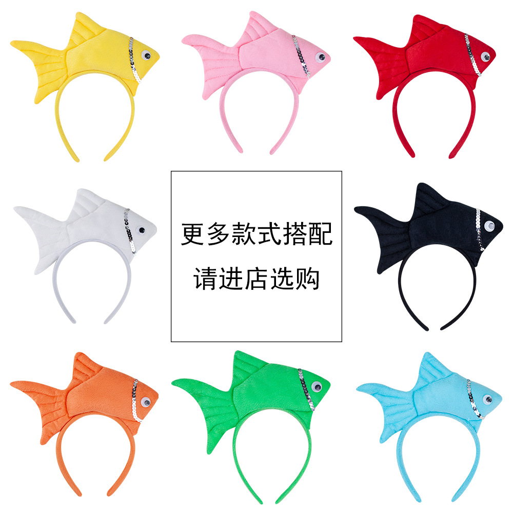 Wansheng rendimiento de la etapa tocado suministros de juego de Navidad peces animales diadema Vida Marina Goldfish diadema