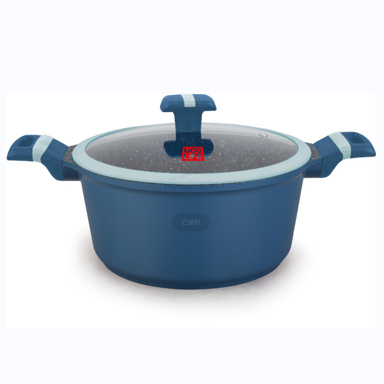 UCCLIFE Hot Pot Anti-adherente Set 9PCS Hot Pot Prensado de gran capacidad de fondo de inducción de mármol anti-adherente