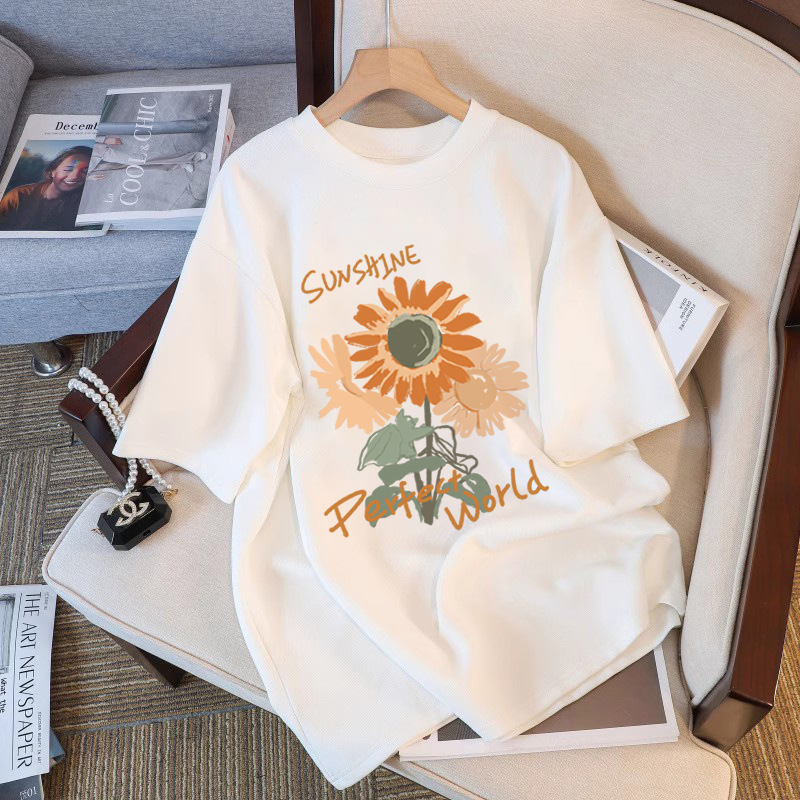 White Short-sleeved T-shirt Women's 2025 Summer New European Loose Mid-length T-shirt Fashionable All-match Half-sleeved Top White Short-sleeved T-shirt Women's 2025 Summer New European Loose Mid-length T-shirt Fashionable All-match Half-sleeved Top