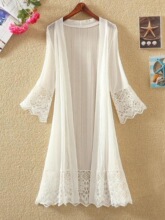 H 15116 Long Sleeve Solid Color Lace Cardigan ��ɫ��˿����