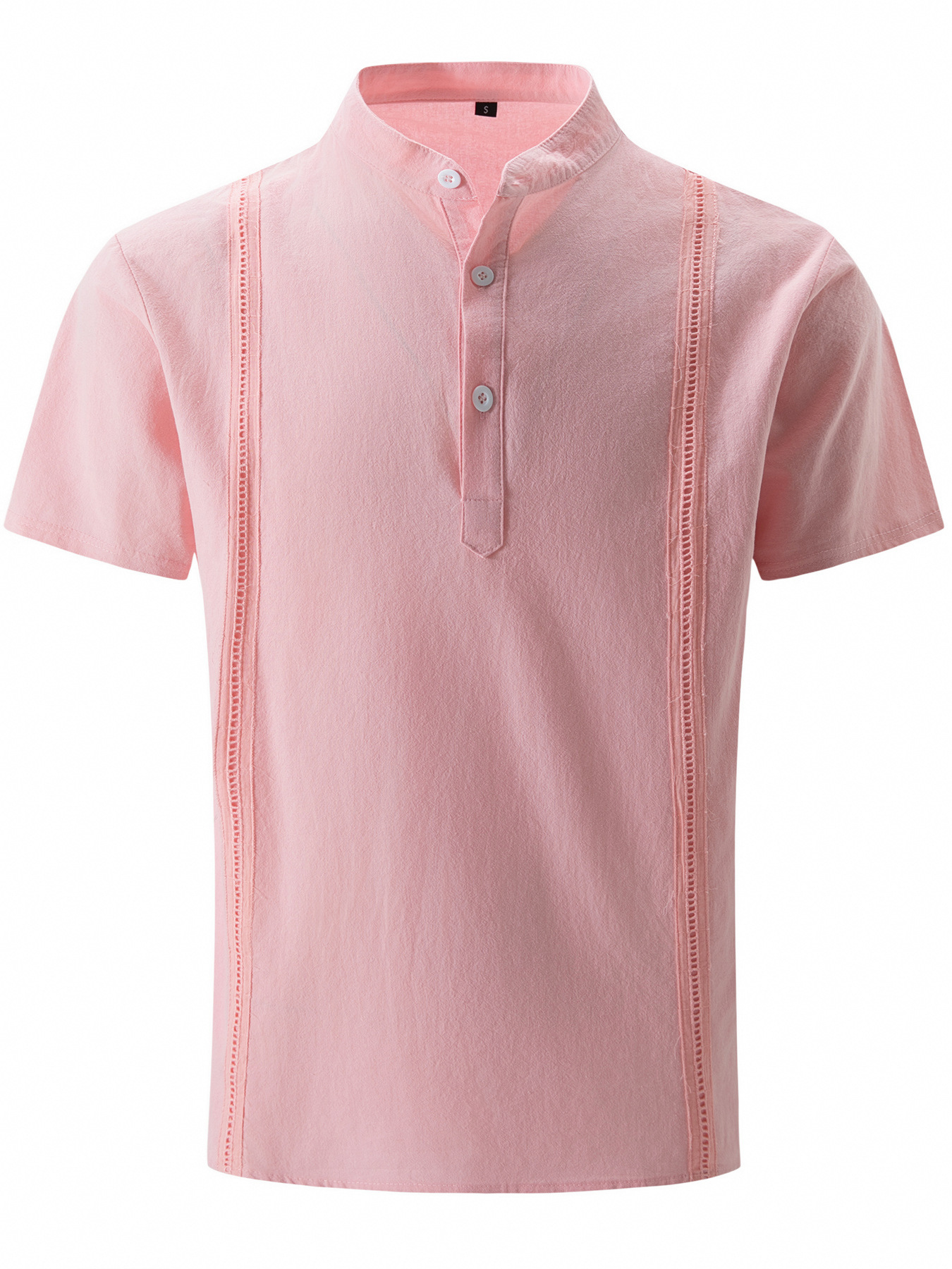 Camisa de lino y algodón para hombre con cuello mao playa_voghion.com