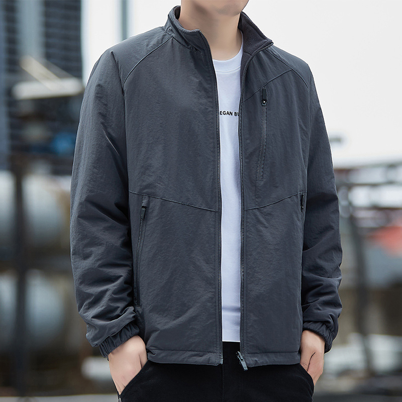 Cross-Border Wholesale New Men's Sports Polar Fleece Reversible Executive Jacket Sweatshirt Jacket Plus Fleece Jacket Merchant