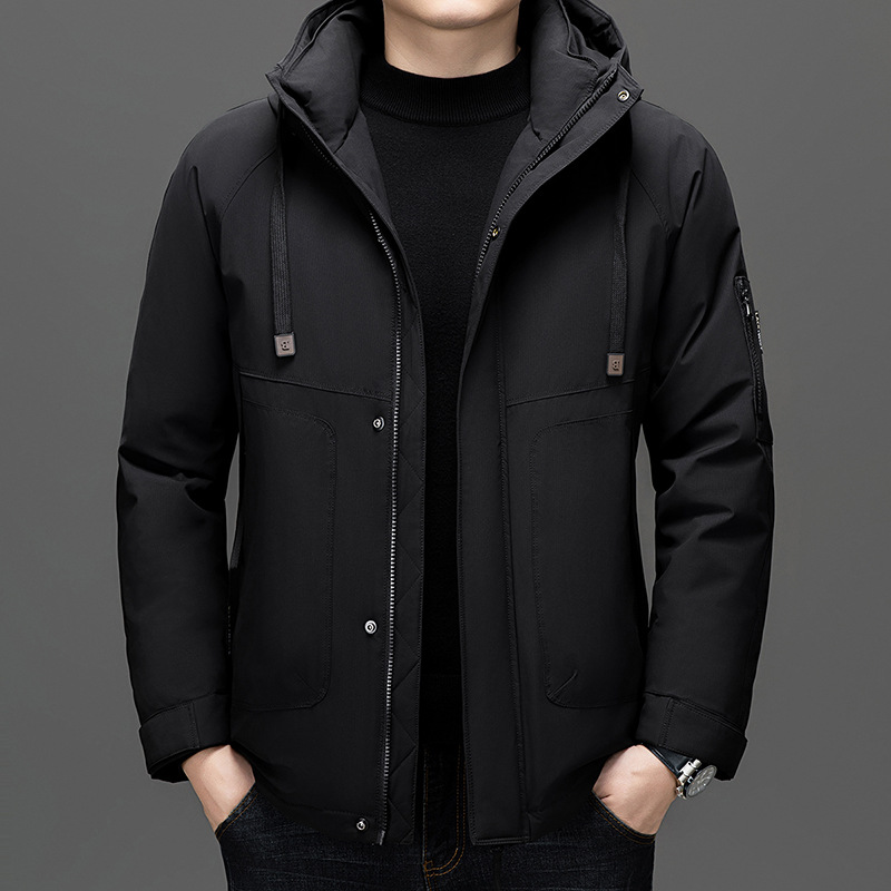 Demi-season warm solid color casual windproof down jacket with hood