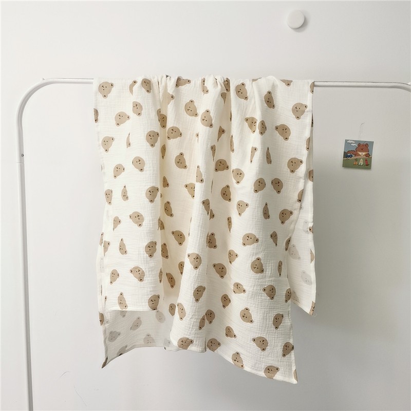 Oso impreso Manta de algodón de doble capa manta de gasa manta de bebé Toalla de baño manta de bebé envoltura toalla swaddling
