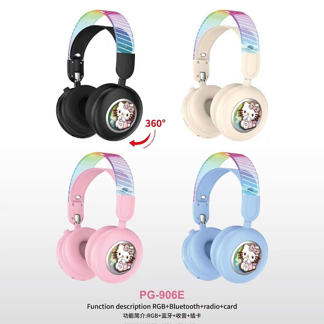 Explosión transfronteriza PG - 906E lindos dibujos animados KT gato auriculares Bluetooth luces RGB lindos estéreo