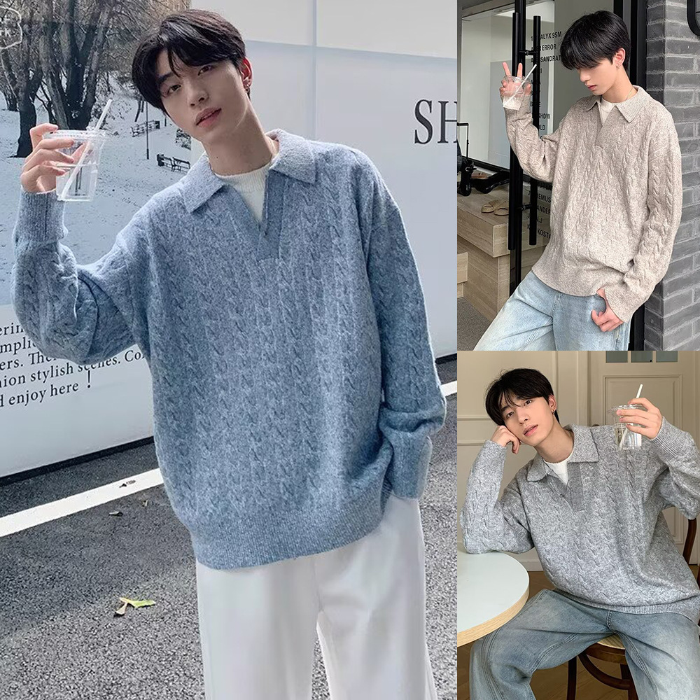 Falsa camiseta de punto de dos piezas, suéter de hombre, camiseta de polo con dobladura, tendencia de otoño y invierno, comercio exterior transfronterizo al por mayor