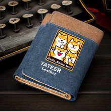 日系神烦犬学生钱包男帆布diy短款卡通可爱青年个性长款钱夹卡包