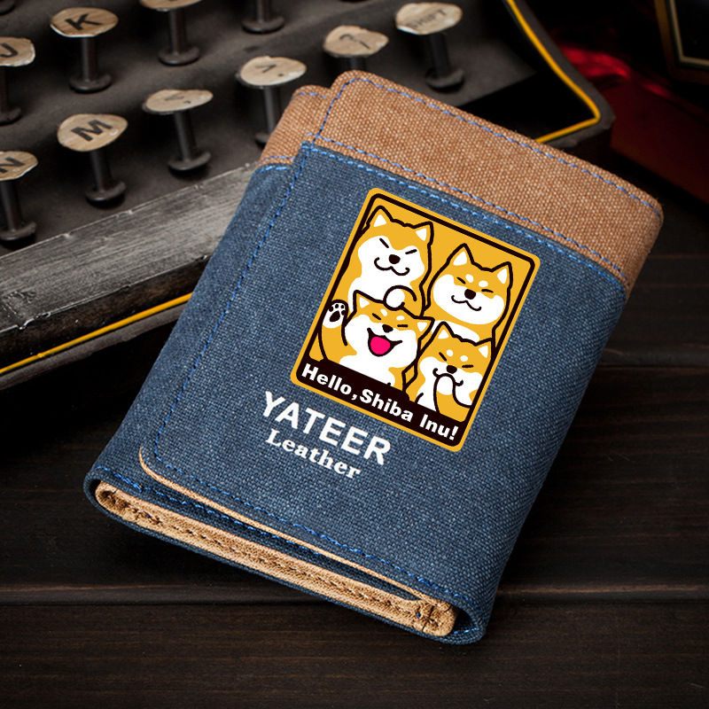 日系神烦犬学生钱包男帆布diy短款卡通可爱青年个性长款钱夹卡包