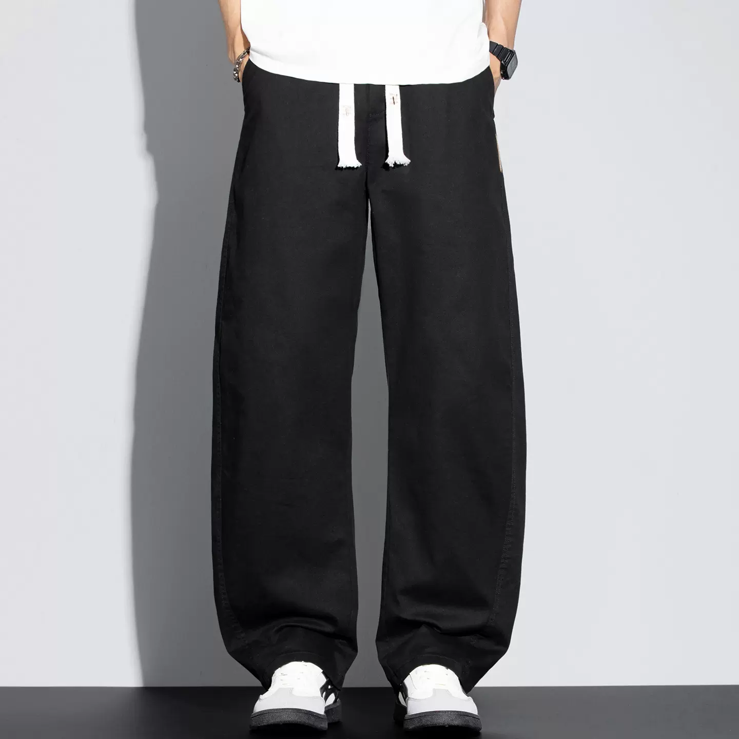 5305|大码男装春夏新品小弯刀休闲裤男宽松百搭弹力阔腿直筒长裤